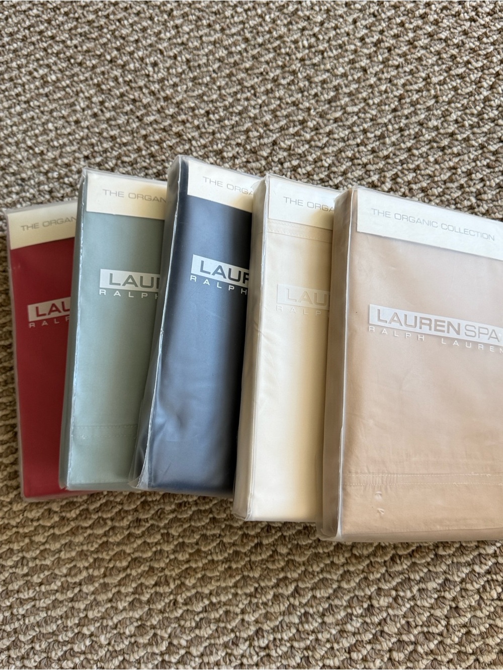 Ralph Lauren Spa Organic King Pillow Case Set Red, Sage, Slate Blue, Cream, Tan